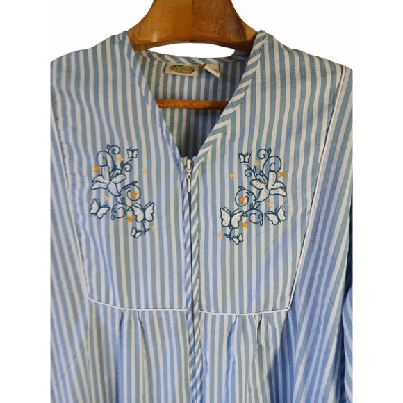 Vintage Collections Blue White Striped Seersucker House Dress Robe Size XXXL 3Xl - Picture 3 of 14